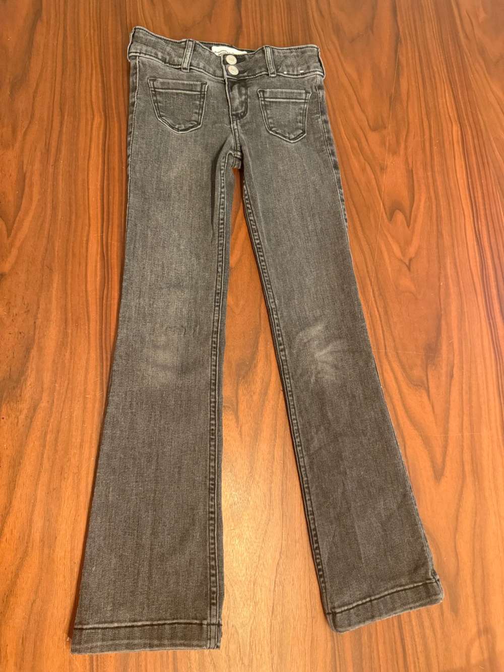 Abercrombie Kids 7/8 LONG Low Rise Bootcut Flare Jeans Black Wash Y2K